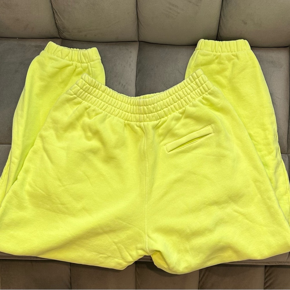 Alexander Wang Neon Green Puff Logo Sweatpants